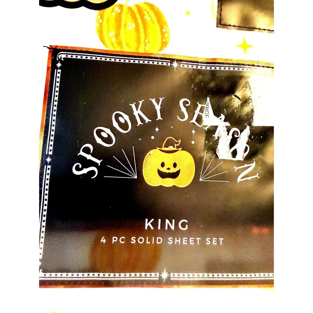 Spooky Season Halloween King 4pc Sheet Set New Pumpkins Wrinkle Resistant